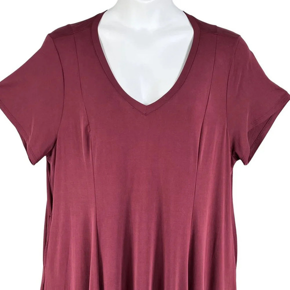 Torrid NWT Women 3X Burgundy V-Neck Skater Dress Short Sleeve Stretchy Comfywear - Picture 6 of 15